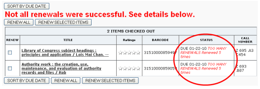 Renewal Unsuccessful - Too many Renewals